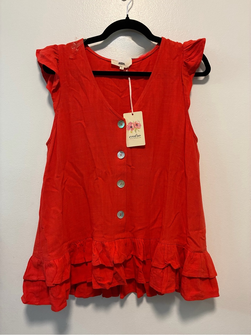Entro Burnt Orange Ruffled Button-Front Women’s Top